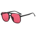 Fashionable oversized double bridge sunglasses with black frames and pink ocean lenses - Black Frame Red Lens