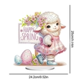 DIY Diamantenmalerei Frühlingslamm Ornament mit Happy Spring Text und Blumeneiern - Frohes Frühlingsschild (Stil 14)