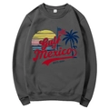 Dark grey crewneck sweatshirt with retro Gulf of Mexico palm tree sunset graphic print - Dark Gray