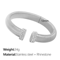 Silver stainless steel open spring bangle with rhinestones, 12mm wide jewelry cuff - 12mm Wide Spiral Bracelet (SZ50) / Steel