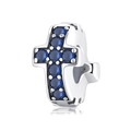 S925 sterling silver cross petal spacer bead with blue zircon for DIY bracelets - Cross/Blue Zirconia