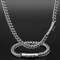 Zilveren roestvrijstalen hiphop ketting en armband set met stevige veer sluiting - 22 inch Ketting (55.88cm) / Stalen Gladde Sluiting