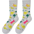 Détail de chaussettes grises en maille avec des motifs de dinosaures colorés et de volcans - Taille unique / Dinosaure Gris (A1832)