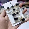 Set of 5 vintage gold-plated hair clips with black crystals and white pearls for women - Black 5-Piece Set