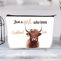 Weiße Kosmetiktasche aus Segeltuch mit Highland-Kuh-Print und Blumenkranz-Motiv - Highland Cows Liebhaber Druck (jiayingljb028)