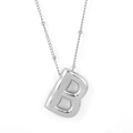 Polished silver puff 3D balloon letter B pendant necklace with delicate bead chain - Silver - B