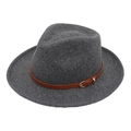Classic dark grey wool fedora hat for men and women featuring a brown leather belt strap - One Size (With Yellow Belt) / Dark Grey (Heart Roll Edge)