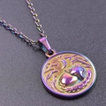 Macro shot of 18k gold-plated iridescent fox relief pendant on stainless steel chain - Pendant with Necklace / Rainbow