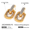 Boucles d'oreilles bicolores en acier inoxydable doré et argenté de forme ovale - Bicolore Or Argent (JDE2409006-PS)
