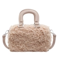 Chic beige faux shearling crossbody bag with leather handles and silver hardware - Khaki