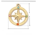 Detail of 21mm gold compass pendant with colorful rhinestones and size measurements - Gold Colorful Compass