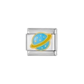 Italienischer Edelstahl-Charm mit Planeten-Design in blauem und goldenem Emaille - Planeten-Stil (Y138)