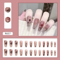 Uñas postizas largas tipo ballerina con degradado de rosas y estilo de tinta china - R657 Rosa Tinta (Estilo Pegamento)