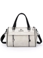 Bolso de mano beige de piel sintética con asas negras y correa de hombro ajustable - Blanco