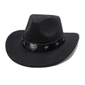 Classic black felt cowboy hat featuring silver heart and star metal accents on a leather band - Black