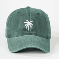 Casquette de baseball délavée vert forêt avec broderie détaillée de cocotier blanc - Réglable / Vert Foncé à Couronne Haute