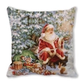 Vintage Santa Claus pillow cover with forest animals and snow scene for Christmas decor - Vintage Santa Claus