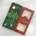 Stainless steel Christmas cutlery set with Santa and tree charms in green gift box - Silver [2PCS] Santa/Round Tree