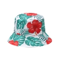 White bucket hat featuring red hibiscus flowers and green tropical leaves print - White Red Hibiscus (Z)