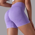 Seamless purple high waist yoga shorts with scrunch butt and snow wash acid finish - Purple