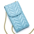 Lichtblauwe gewatteerde lederen telefoontas met gouden ketting en bladpatroon - Blauw