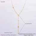 Elegant 18k gold plated stainless steel Y-shaped drop necklace with waterdrop pendants - Droplet Round Disc Dangle Style (XL31209)