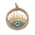 Goldener Evil Eye Anhänger mit blauem Mittelstein und klaren Zirkonia-Steinen - CX140-11 Wimpernstrahlen Blick