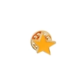 Detail of yellow star enamel pin badge showing front and golden butterfly clutch back - Star