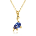 Collana placcata oro 18K con ciondolo a dinosauro e pietra preziosa blu a goccia - Dinosauro Cartoon Blu (XL00304)