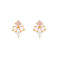 Detailed close-up of cute pink and white gemstone ice cream stud earrings in gold setting - Ice Cream