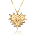 Macro view of 18k gold plated heart pendant necklace with radiant texture and zircons - Sunburst Pattern Heart Style (c555)