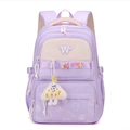 Schattige paars-beige basisschool rugzak met berenprint en zachte wolkenhanger voor kids - Lichtpaars