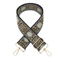 Detail of embroidered bag strap with golden metal hooks and jacquard pattern - Gold Clasp / Light Blue Floral