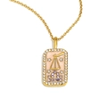 Libra zodiac square pendant in 18K gold plated steel with pink enamel and crystals - Libra / Gold