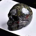 Skull carving figurine made of green and black natural jade stone with a polished finish - Dragon Blood Stone Skull-2 Inches