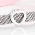 Silver heart-shaped clip charm on minimalist braided mesh bracelet for women - Heart Clip Stopper (PP0071)