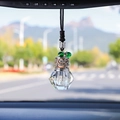 Car air vent crystal perfume bottle with silver metal cap and green beads on mirror - Exquisite Hanging Bottle