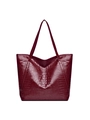 Deep red crocodile embossed tote bag in glossy finish with large capacity and slim straps - Burgundy