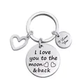 Silver stainless steel moon and back couple keychain with engraved heart charms - To the moon & back (XYY033) Silver