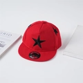 Top view of red snapback baseball cap featuring a black embroidered star and flat brim - 2-8 Years / Red