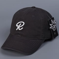 Close-up of premium black cotton baseball cap with detailed white letter R embroidery - M (56-58cm) / Gray