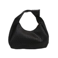 Schwarze Retro-Woven-Tragetasche mit geknotetem Griff und minimalistischem Hobo-Design - Schwarz