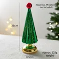 Green sparkling glass mini Christmas tree table decor with gold base and red top detail - Christmas Tree / Green