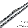 Chaîne à perles carrées en acier inoxydable gris foncé 550x6mm avec fermoir unique - Style Noir Poli (KN119351-KFC) / 550mmx6mm