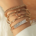 5-teiliges goldenes Armband-Set mit Strasssteinen und Knotendesign für Damen - Gold-Strass-Knoten-Set (wg-1290)
