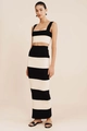 Set lavorato a maglia due pezzi con crop top e gonna lunga a righe bianco e nero - S / Strisce Bianche e Nere