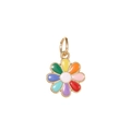 Colorful enamel flower pendant with golden metal frame and multi-color petals charm - Multicolored Gold Eight-Petal Flower