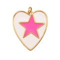 Golden heart pendant with white enamel finish and pink star detail for jewelry - White Background Pink Star Heart Style (K055898-12)