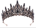 Gothic style bronze tiara with black rhinestones and large teardrop centerpiece - Vintage Black Rhinestone Crown