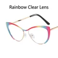 Cat-Eye Brillenfassung in Regenbogenfarben und Gold mit klaren Gläsern und Metallbügeln - Regenbogen